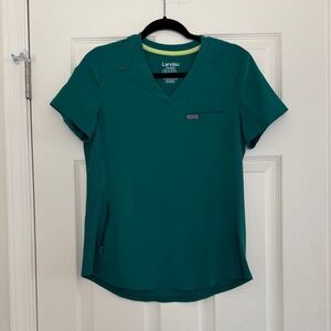 Landau Forward 2-Pocket V-Neck Tuck-In Scrub Top Hunter Green Women's Size Small